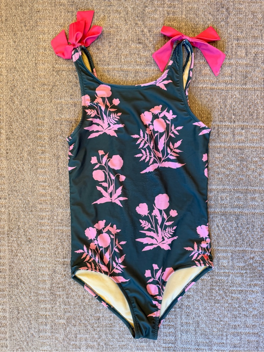 Pink Chicken Girls' Floral One-Piece Swimsuit with Pink bows size 14